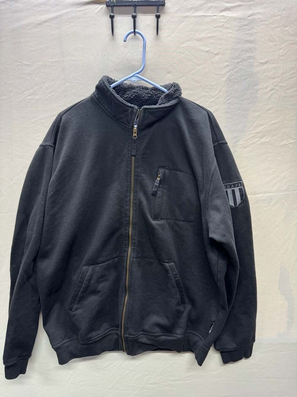 Chaps Est. 1978 Black Full Zip Sherpa Lined Jacket Sweatshirt XXL